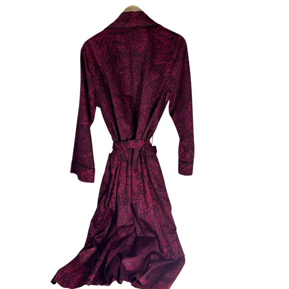 Peruvian Connection NWOT 100% Pima Cotton Wine Red/Black Print Belted Robe Sz L - Picture 1 of 6